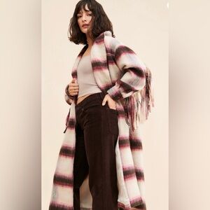 Free People Bali Pressley Wool Fringe Plaid Duster Coat